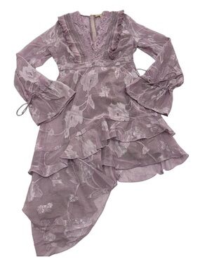 ASOS/DARK PINK Plunge Front Dress in Lilac- Asymmetrical Burnout Floral Metallic